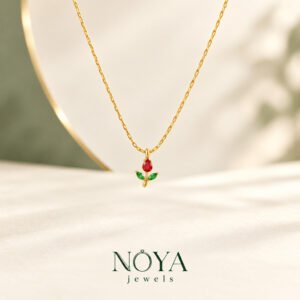 Red-Green CZ Studded Viral Tulip Pendant